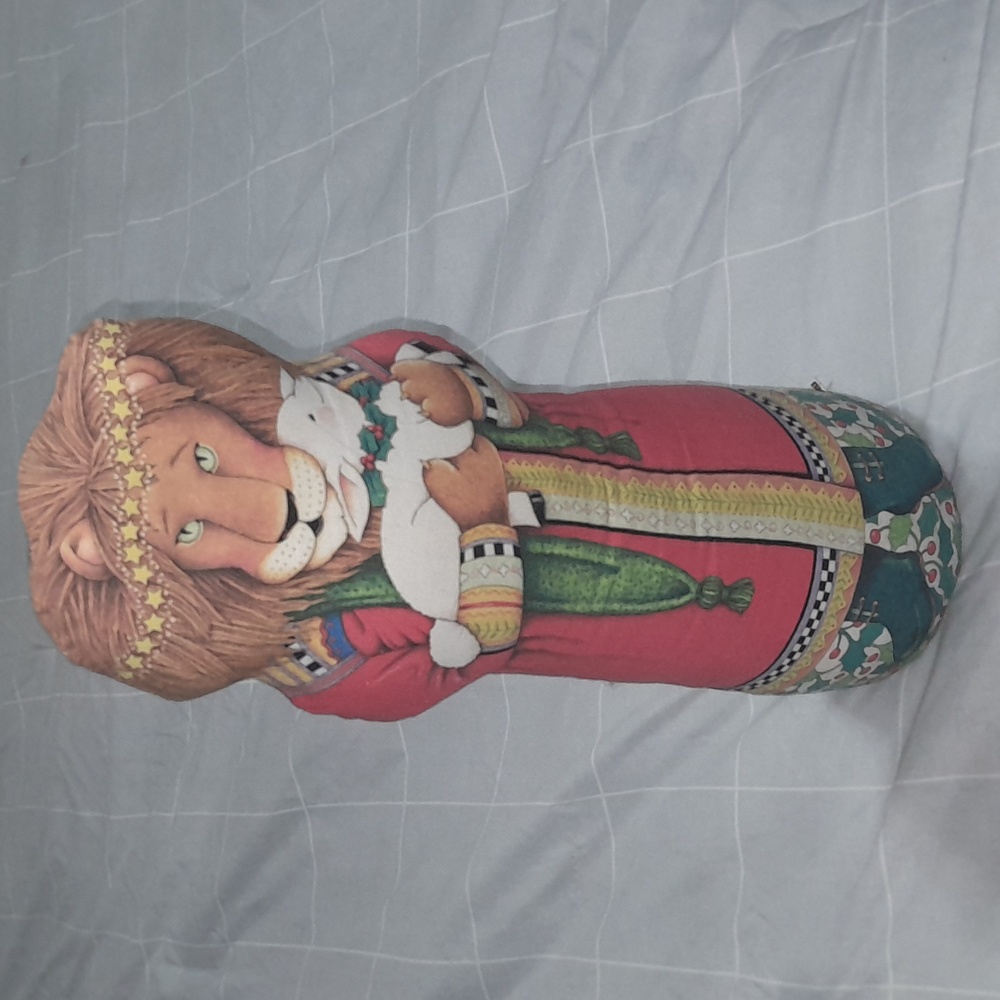 Mary Engelbreit Lion Holding Lamb Plush in Red, Green and Brown